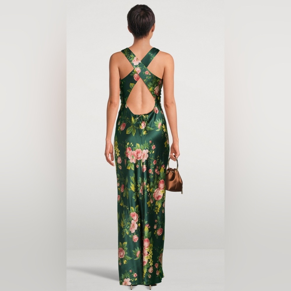 NEW Reformation Anaiis Silk Backless Long Dress Belvedere Green Floral US 2 UK 6 - Picture 14 of 15